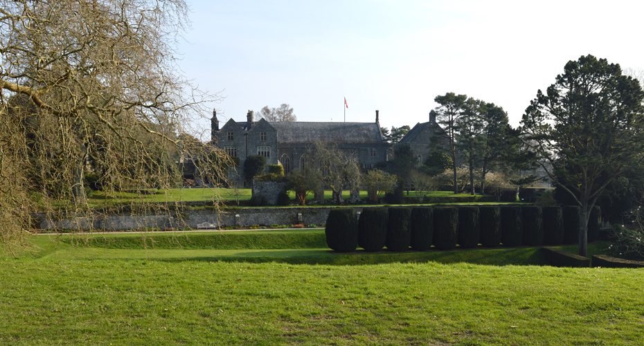 The Great Hall viewed from the gardens in Dartington - gardens in South Devon