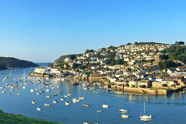 View of salcombe estuary and harbour from snape's point - best picnic spots in south devon.