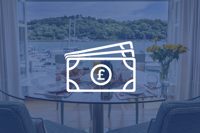 South Devon Holiday Home Property Management - Cash icon overlaid on an internal image of 7, Dart Marina