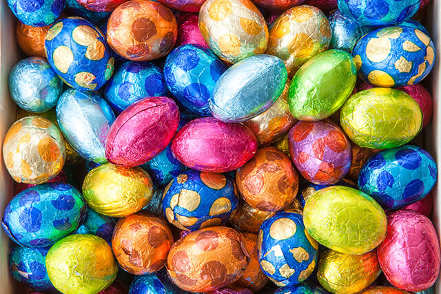 Easter Events in South Devon | Easter eggs wrapped in coloured foil