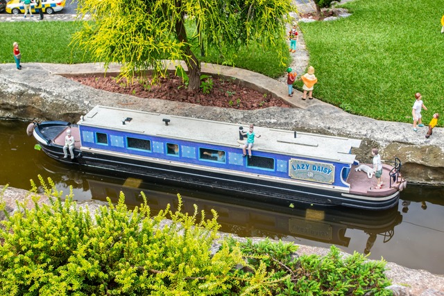 Easter Events in South Devon | Model canal with barge on it at Babbacombe Model Village