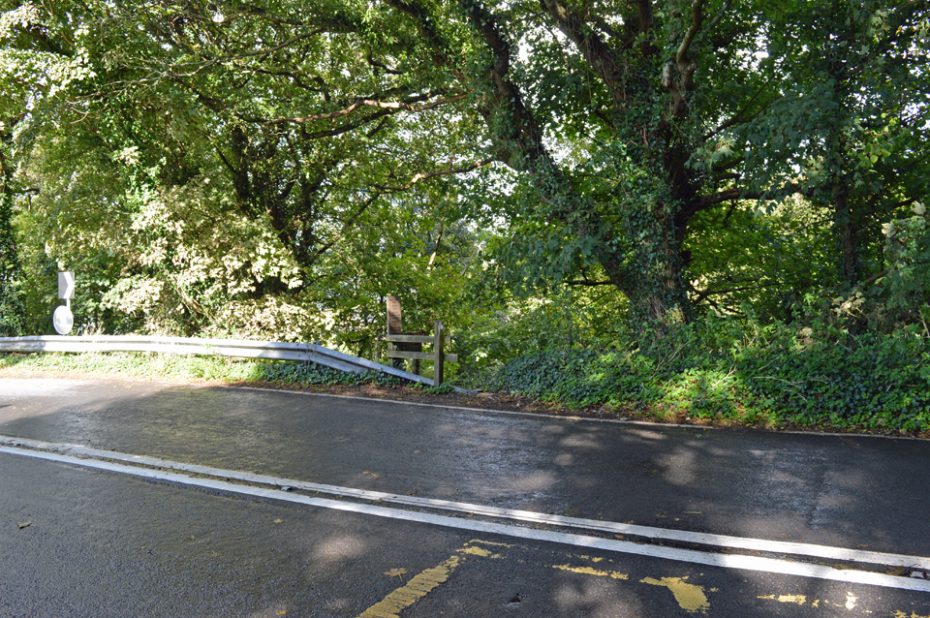 Cross the road to the permissive footpath